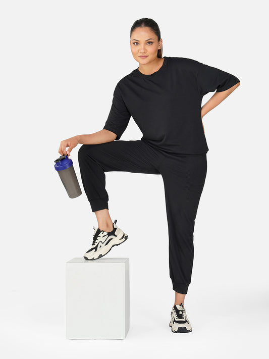 Cloud Comfort Oversized Tee & Jogger Co-Ord Set-Black