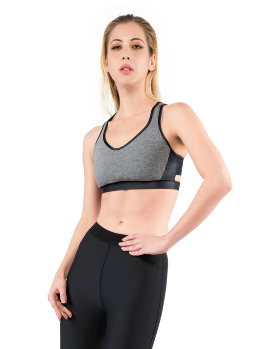 Zip Core Sports Bra - Black & Grey