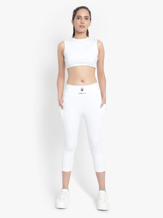 Aero Pocket Tight & Crop Top Set  - White