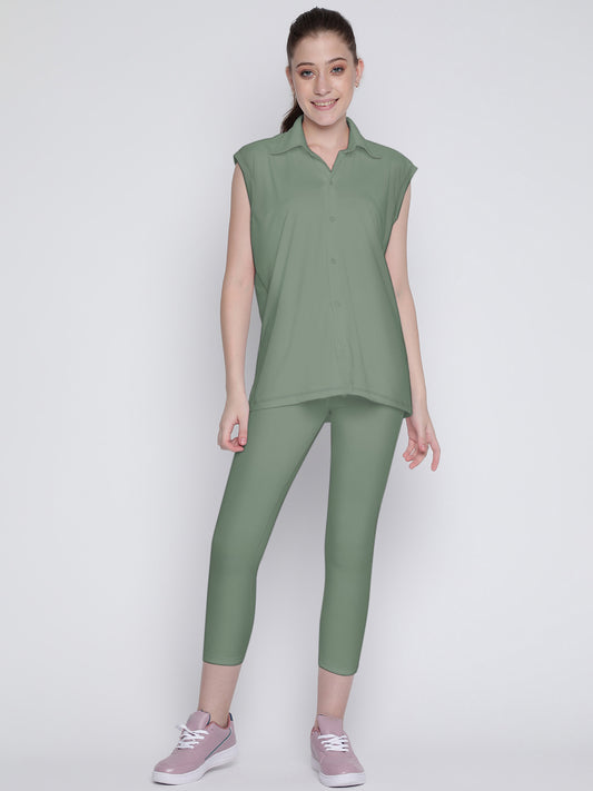 Zen Flow Shirt & Flex Fit Pocket Tight Set - Golden Green