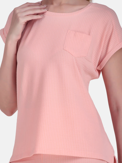 Whisper Where Comfort Meets Calm Co-Ord Set- Peach