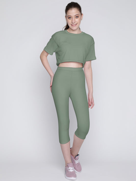 Flow Fit Adapt Tights & Crop Top Set For Women - Golden Green