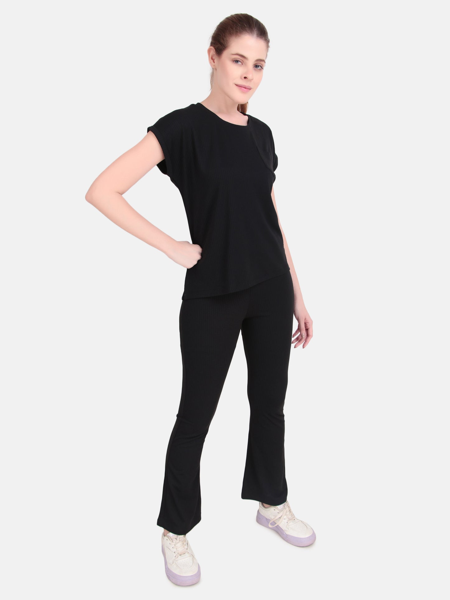 Whisper Where Comfort Meets Calm Co-Ord Set- Black