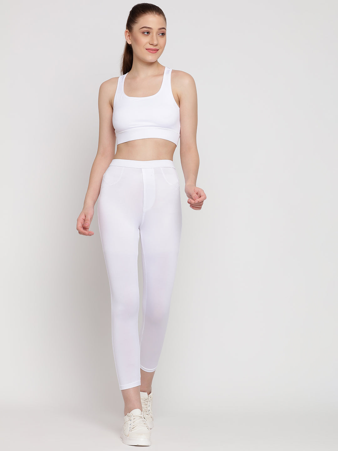Flex Fit Pocket Tights 23” & Sports Bra Set - White