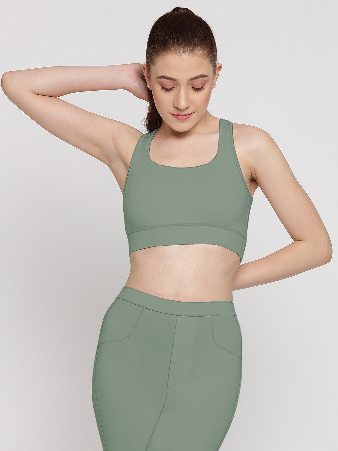 Flex Fit Pocket Tights 23” & Sports Bra Set - Golden Green
