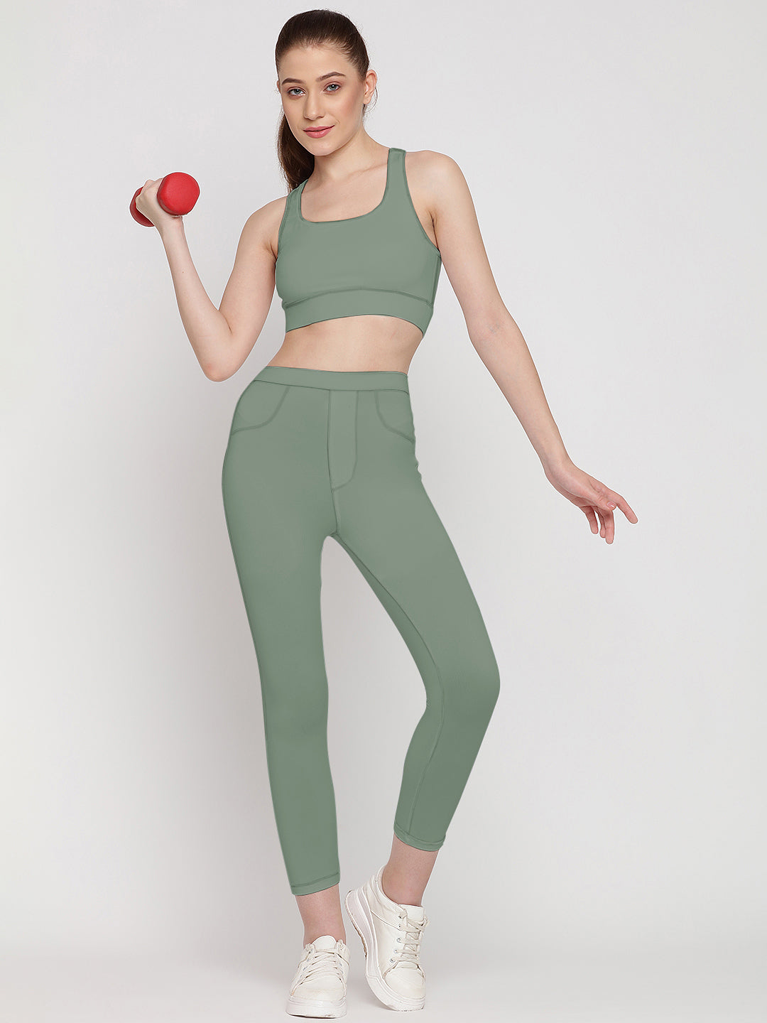 Flex Fit Pocket Tights 23” & Sports Bra Set - Golden Green